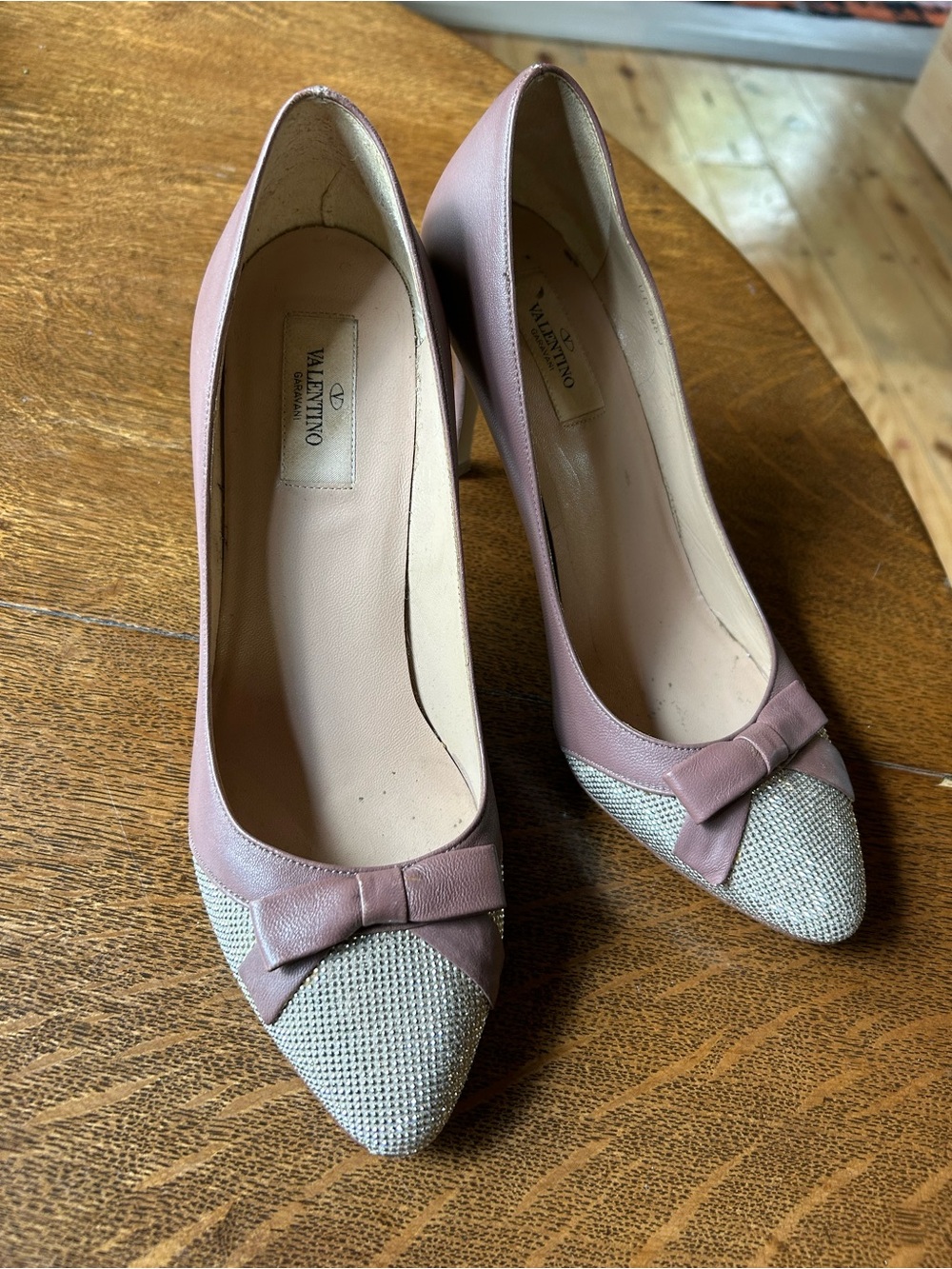 Valentino Blush Pink and Ivory Pointed-Toe Bow Pumps